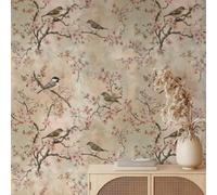 Élégant papier peint mural de style chinois avec fleurs de cerisier, oiseaux et fleurs pastel, motif botanique 45*100,45*300,45*500,45*200PlantesPolychlorures de vinyle