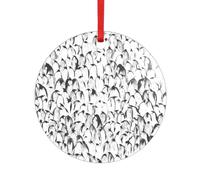 Élégant pendentif en acrylique motif foule de pingouins avec un ruban rouge. Chaque pendentif est perforé avec un ruban rouge de 25 cm