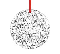 Élégant pendentif en acrylique motif foule de pingouins avec un ruban rouge. Chaque pendentif est perforé avec un ruban rouge de 25 cm, taille unique