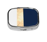 Élégant pilulier à 2 compartiments en métal doré avec rayures bleu marine et blanches, organiseur portable