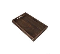 Élégant plateau de service rétro en bois massif avec coins en fer et poignées découpées, plateau à thé rectangulaire en bois pour salle à manger, service de petit-déjeuner, plateau en bois pour fêtes