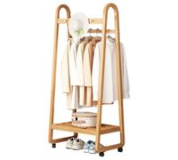 Élégant portant à vêtements sur roulettes en bambou avec étagères de rangement, 80 x 39 x 165 cm, parfait pour entrée, vestiaire et chambre à coucher (finition bois)