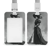 Élégant porte-badge de sorcière noir avec pince rétractable pour carte d'identité, porte-nom pour le travail, le bureau, les médecins, les infirmières