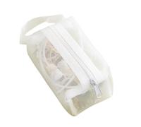 Élégant porte-monnaie en maille de nylon transparent avec fermeture éclair pour clés et écouteurs avec grande capacité, blanc