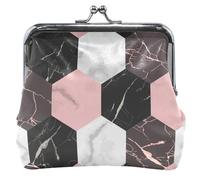 Élégant porte-monnaie hexagonal rose pour femme avec boucle en cuir et fermoir à baiser, Élégant hexagone rose, OneSize