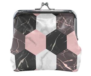 Élégant porte-monnaie hexagonal rose pour femme avec boucle en cuir et fermoir à baiser, Élégant hexagone rose, OneSize