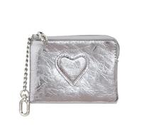 Élégant porte-monnaie miniature en forme de cœur avec fermeture sécurisée et intérieur spacieux pour voyage, Argenté.