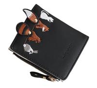 Élégant portefeuille court pour femme avec porte-cartes de crédit brodé, poche pour pièces de monnaie et accès facile pour diverses occasions portefeuille zippé, Noir , One Size