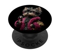 Élégant Portrait Yorkshire Tendance Chien Rose vin Graphique Rond PopSockets PopGrip Adhésif