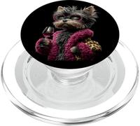Élégant Portrait Yorkshire Tendance Chien Rose vin Graphique Rond PopSockets PopGrip pour MagSafe