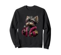 Élégant Portrait Yorkshire Tendance Chien Rose vin Graphique Rond Sweatshirt