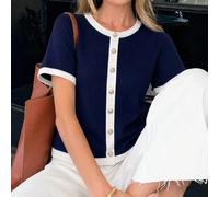 Élégant pull court à col rond en maille avec décoration de boutons et de points, pour femmes, style casual, printemps/été L,M,S,XL,XSBlocs de couleurTricots