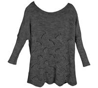 Élégant pullover tricoté oversize avec motif ajouré manches longues et col batea