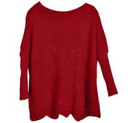 Élégant pullover tricoté oversize avec motif ajouré manches longues et col batea