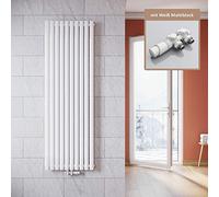 ELEGANT Radiateur vertical design blanc 1800x590mm - avec thermostat - multibloc - blanc - Radiateur tubulaire - double couche - pour la salle de bain - raccord central