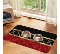 Elegant Red Black & Gold Quatrefoil Pattern,Waterproof Pet Feeding Mat,PU Leather Placemats for Cat Dog Water Bowl,Food Mats,30x45cm