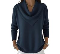 Elegant Retro Soft Triangle Neck Solid Color Sweater Top, Cozy Long Sleeve Knit Pullover Cowl Style Winter Tops for Women, Cashmere Knitted Casual Clothes Pullover, Triangle Neck Sweater (Blue,M)