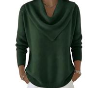Elegant Retro Soft Triangle Neck Solid Color Sweater Top Vintage Inspired Cozy Knit Top High Neck Long Sleeve Pullover (Green,3TG)