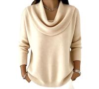 Elegant Retro Soft Triangle Neck Solid Color Sweater Top, Women’S Cozy Long Sleeve Knit Pullover Cowl, for Autumn Winter (Apricot,M)