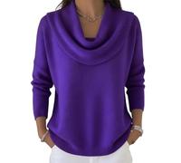 Elegant Retro Soft Triangle Neck Solid Color Sweater Top, Women’S Cozy Long Sleeve Knit Pullover Cowl, for Autumn Winter (Purple,TG)