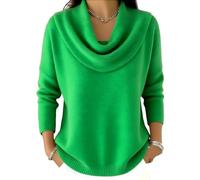 Elegant Retro Soft Triangle Neck Solid Color Sweater Top, Women’S Cozy Long Sleeve Knit Pullover Cowl, for Autumn Winter (Green,M)
