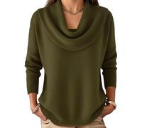 Elegant Retro Soft Triangle Neck Solid Color Sweater Top, Women’S Cozy Long Sleeve Knit Pullover Cowl, for Autumn Winter (Army Green,M)