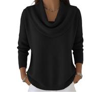 Elegant Retro Soft Triangle Neck Solid Color Sweater Top, Women’S Cozy Long Sleeve Knit Pullover Cowl, for Autumn Winter (Black,3TG)