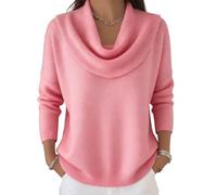 Elegant Retro Soft Triangle Neck Solid Color Sweater Top, Women’S Cozy Long Sleeve Knit Pullover Cowl, for Autumn Winter (Pink,M)