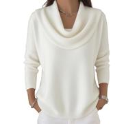 Elegant Retro Soft Triangle Neck Solid Color Sweater Top, Women’S Cozy Long Sleeve Knit Pullover Cowl, for Autumn Winter (White,TTG)