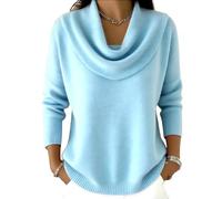 Elegant Retro Soft Triangle Neck Solid Color Sweater Top, Women’S Cozy Long Sleeve Knit Pullover Cowl, for Autumn Winter (Light Blue,M)