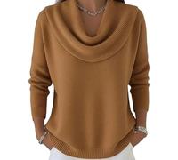 Elegant Retro Soft Triangle Neck Solid Color Sweater Top, Women’S Cozy Long Sleeve Knit Pullover Cowl, for Autumn Winter (Brown,M)