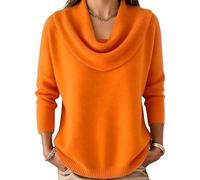 Elegant Retro Soft Triangle Neck Solid Color Sweater Top, Women’S Cozy Long Sleeve Knit Pullover Cowl, for Autumn Winter (Yellow,M)