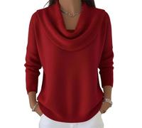 Elegant Retro Soft Triangle Neck Solid Color Sweater Top, Women’S Cozy Long Sleeve Knit Pullover Cowl, for Autumn Winter (Red,M)