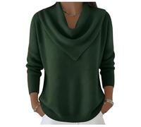 Elegant Retro Soft Triangle Neck Solid Color Sweater Top, Women’s Cozy Vintage Knit Pullover (Green,S)