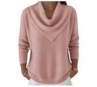 Elegant Retro Soft Triangle Neck Solid Color Sweater Top, Women’s Cozy Vintage Knit Pullover (Pink,TTG)