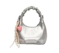 Élégant sac à bandoulière en cuir synthétique avec détails froncés Sac à bandoulière élégant pour amateur de mode esthétique, Argenté., One Size