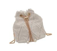 Élégant sac à bandoulière en jean avec cordon de serrage pour femme avec sangle de chaîne réglable, Beige, Bohème