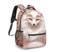 Élégant sac à dos Art nouveau renard blanc et marguerite, 40,6 cm, pleine impression, illustration de la nature, sac à dos avec feuilles vertes, 02, L, Décontracté