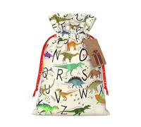Élégant sac cadeau d'apprentissage des lettres de l'alphabet avec dinosaures en chanvre, sacs de Noël, sac d'emballage de vacances pour fête de Noël