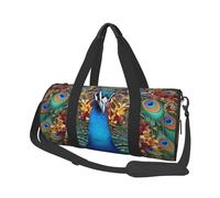 Élégant sac de voyage imprimé paon avec poche et sangle réglable, grand sac de sport, sac de yoga tendance pour homme et femme, noir, taille unique, mode, noir, taille unique, mode, Noir , Taille