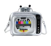 Élégant sac d'école en cuir synthétique Sac à bandoulière Porte-monnaie avec fenêtre transparente et sangle réglable Sac à dos tendance pour étudiant, Argent (Silver)