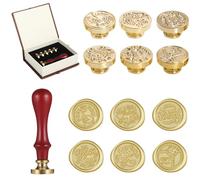 Élégant sceau de cire avec poignée en bois et 6 tampons en cuivre, motif amour, anniversaire, remerciement, coffret cadeau avec ruban de soie
