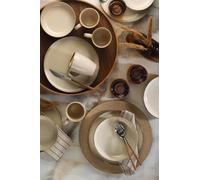 Élégant service à dîner 16 pièces, 100% porcelaine, couleur crème | Comprend 4 assiettes de service (24 cm), assiettes (20 cm), bols (15 cm), mugs, passe au lave-vaisselle et au micro-ondes
