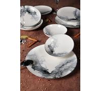 Élégant service à dîner 24 pièces, 100% porcelaine, comprend des assiettes profondes, des assiettes à gâteau, des assiettes de service et des bols, passe au micro-ondes et au lave-vaisselle, parfait