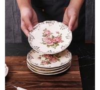 Élégant set de 4 assiettes à dessert en céramique blanc ivoire - design à bordure florale pour les collations, le beurre, les os et plus encore - parfait pour les fêtes, les mariages, le thé de l'aprè