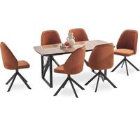 Élégant Set de salle à manger marron noir plateau de table en bois chaises rembourrées
