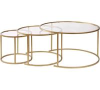 - Ensemble de 3 tables gigognes rondes en métal et verre Aurum doré verre transparent