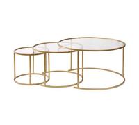 Élégant set de table à café (3 pièces) | 100 % verre trempé, doré et transparent | S : 42 x 35 x 42 cm, M : 60 x 39 x 60 cm, grand : 80 x 43 x 80 cm | Design élégant et durable pour les espaces de vie
