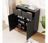 Élégant sideboard/armoire à chaussures avec panneaux structurés, étagères réglables et ornements dorés, avec tiroirs [OLD SKU:WF32