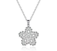 Elegant Silver Plated Petal Pendant Necklace Cubic Zirconia Jewelry Women Girls Birthday Friendship Gift